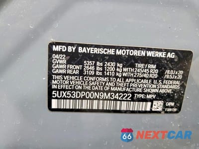Zdjęcie 14 z 14 samochodu: 2022 BMW X3 XDRIVE30I VIN:5UX53DP00N9M34222 - miniatura