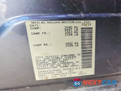 Zdjęcie 12 z 13 samochodu: 2019 NISSAN LEAF S VIN:1N4AZ1CPXKC309541 - miniatura