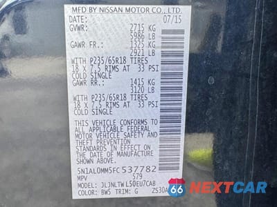 Zdjęcie 15 z 15 samochodu: 2015 INFINITI QX60 VIN:5N1AL0MM5FC537782 - miniatura