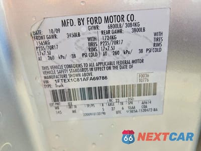 Zdjęcie 12 z 12 samochodu: 2010 FORD F150 SUPER CAB VIN:1FTEX1C81AFA69786 - miniatura