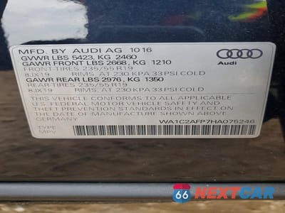 Zdjęcie 13 z 13 samochodu: 2017 AUDI Q5 PREMIUM VIN:WA1C2AFP7HA075246 - miniatura