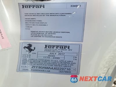 Zdjęcie 12 z 13 samochodu: 2018 FERRARI 488 SPIDER VIN:ZFF80AMA4J0229716 - miniatura