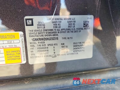 Zdjęcie 14 z 14 samochodu: 2017 CHEVROLET TRAVERSE LT VIN:1GNKRHKD9HJ232316 - miniatura