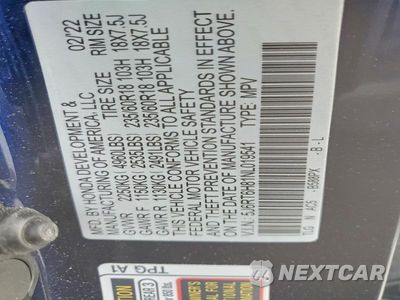 Zdjęcie 12 z 12 samochodu: 2022 HONDA CR-V EXL VIN:5J6RT6H81NL019541 - miniatura