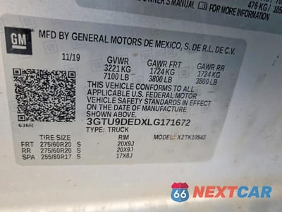 Zdjęcie 12 z 12 samochodu: 2020 GMC SIERRA K1500 SLT VIN:3GTU9DEDXLG171672 - miniatura