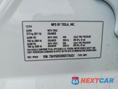 Zdjęcie 12 z 12 samochodu: 2025 TESLA MODEL Y VIN:7SAYGDED0SF276431 - miniatura