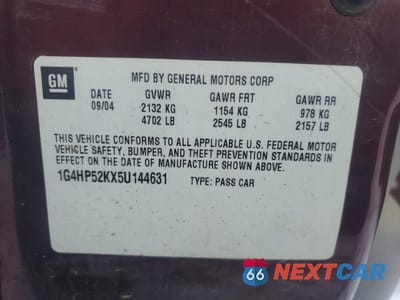 Zdjęcie 12 z 13 samochodu: 2005 BUICK LESABRE CUSTOM VIN:1G4HP52KX5U144631 - miniatura