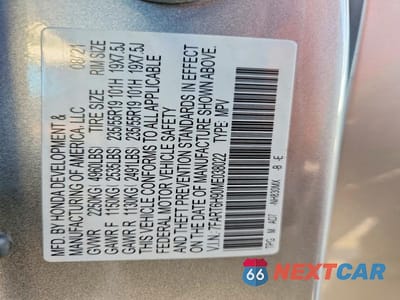 Zdjęcie 14 z 14 samochodu: 2021 HONDA CR-V TOURING VIN:7FART6H90ME038022 - miniatura