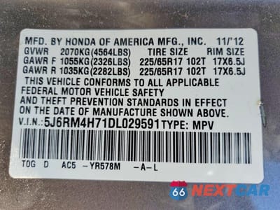 Zdjęcie 13 z 13 samochodu: 2013 HONDA CR-V EXL VIN:5J6RM4H71DL029591 - miniatura