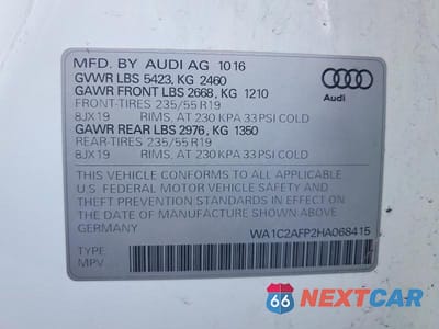 Zdjęcie 13 z 13 samochodu: 2017 AUDI Q5 PREMIUM VIN:WA1C2AFP2HA068415 - miniatura