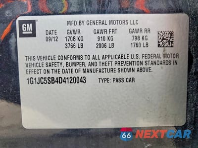 Zdjęcie 12 z 13 samochodu: 2013 CHEVROLET SONIC LT VIN:1G1JC5SB4D4120043 - miniatura