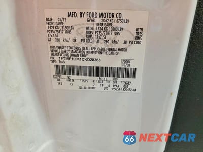Zdjęcie 12 z 12 samochodu: 2012 FORD F150 VIN:1FTMF1CM1CKD28363 - miniatura