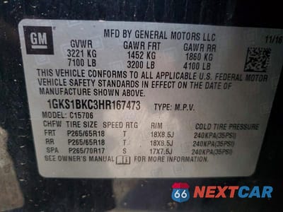 Zdjęcie 13 z 13 samochodu: 2017 GMC YUKON SLT VIN:1GKS1BKC3HR167473 - miniatura