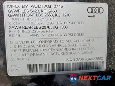 Zdjęcie 13 z 13 samochodu: 2016 AUDI Q5 PREMIUM PLUS VIN:WA1L2AFP7GA022982 - miniatura