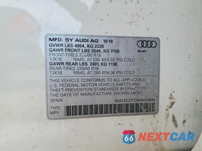 Zdjęcie 13 z 13 samochodu: 2017 AUDI Q3 PREMIUM VIN:WA1ECCFS3HR008943 - miniatura