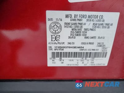 Zdjęcie 13 z 13 samochodu: 2017 FORD EXPLORER SPORT VIN:1FM5K8GT6HGB34654 - miniatura