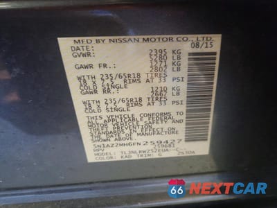 Zdjęcie 12 z 12 samochodu: 2015 NISSAN MURANO SL VIN:5N1AZ2MH6FN259427 - miniatura