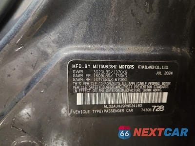 Zdjęcie 12 z 12 samochodu: 2024 MITSUBISHI MIRAGE ES VIN:ML32AUHJ9RH024180 - miniatura