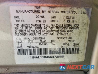 Zdjęcie 13 z 13 samochodu: 2005 NISSAN ALTIMA 2.5 VIN:1N4AL11D45N473998 - miniatura