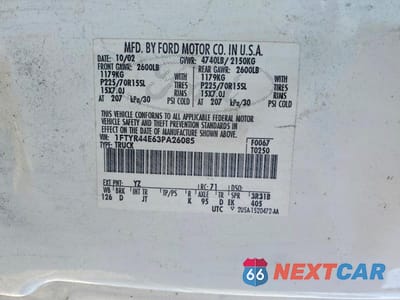 Zdjęcie 12 z 12 samochodu: 2003 FORD RANGER SUPER CAB VIN:1FTYR44E63PA26085 - miniatura