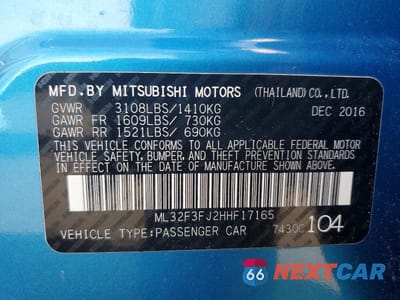 Zdjęcie 13 z 13 samochodu: 2017 MITSUBISHI MIRAGE G4 ES VIN:ML32F3FJ2HHF17165 - miniatura