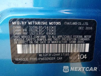 Zdjęcie 13 z 13 samochodu: 2017 MITSUBISHI MIRAGE G4 ES VIN:ML32F3FJ2HHF17165 - miniatura
