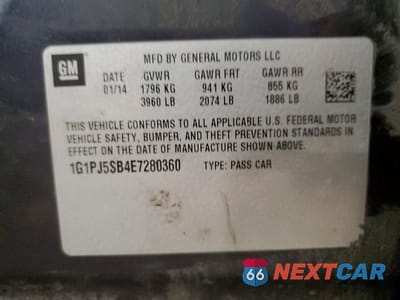 Zdjęcie 12 z 12 samochodu: 2014 CHEVROLET CRUZE ECO VIN:1G1PJ5SB4E7280360 - miniatura