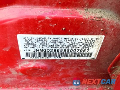 Zdjęcie 12 z 12 samochodu: 2008 HONDA FIT SPORT VIN:JHMGD38658S007957 - miniatura