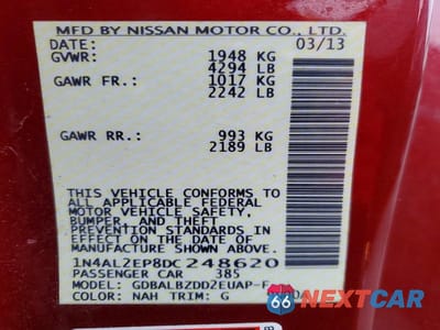 Zdjęcie 12 z 12 samochodu: 2013 NISSAN ALTIMA 2.5 S VIN:1N4AL2EP8DC248620 - miniatura