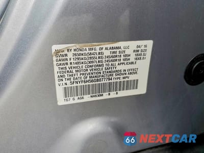 Zdjęcie 12 z 12 samochodu: 2016 HONDA PILOT EXL VIN:5FNYF6H56GB077794 - miniatura
