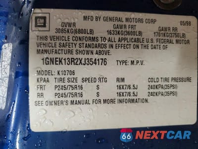 Zdjęcie 12 z 12 samochodu: 1999 CHEVROLET TAHOE K1500 VIN:1GNEK13R2XJ354176 - miniatura