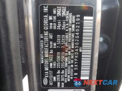 Zdjęcie 13 z 13 samochodu: 2018 KIA SORENTO SX VIN:5XYPKDA50JG402199 - miniatura