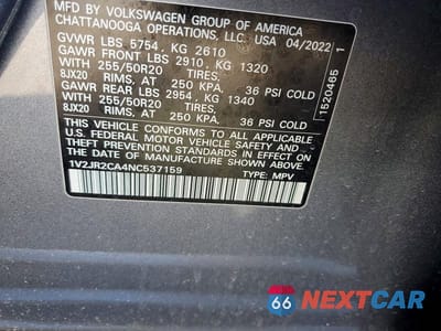 Zdjęcie 13 z 13 samochodu: 2022 VOLKSWAGEN ATLAS SE VIN:1V2JR2CA4NC537159 - miniatura