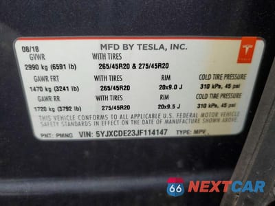 Zdjęcie 25 z 26 samochodu: 2018 TESLA MODEL X VIN:5YJXCDE23JF114147 - miniatura