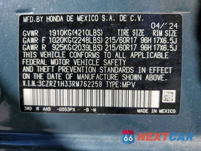Zdjęcie 13 z 13 samochodu: 2024 HONDA HR-V LX VIN:3CZRZ1H33RM762258 - miniatura
