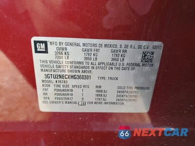 Zdjęcie 12 z 12 samochodu: 2017 GMC SIERRA K1500 SLT VIN:3GTU2NECXHG360301 - miniatura