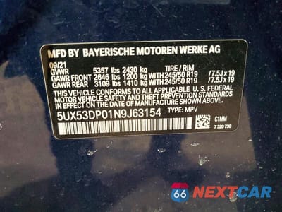Zdjęcie 13 z 13 samochodu: 2022 BMW X3 XDRIVE30I VIN:5UX53DP01N9J63154 - miniatura