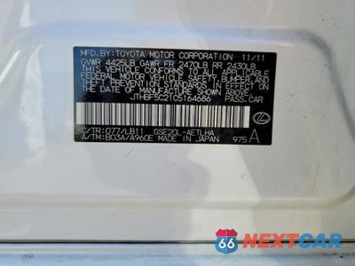 Zdjęcie 12 z 12 samochodu: 2012 LEXUS IS VIN:JTHBF5C21C5164686 - miniatura