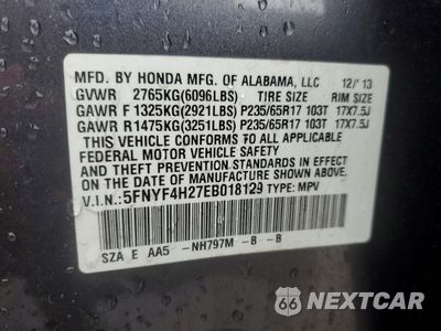 Zdjęcie 14 z 15 samochodu: 2014 HONDA PILOT LX VIN:5FNYF4H27EB018129 - miniatura
