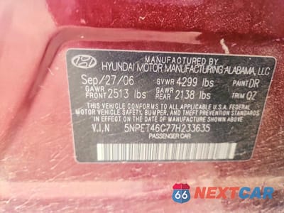 Zdjęcie 12 z 12 samochodu: 2007 HYUNDAI SONATA GLS VIN:5NPET46C77H233635 - miniatura