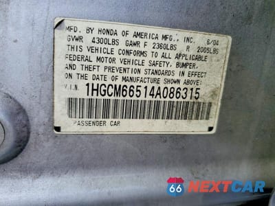 Zdjęcie 12 z 12 samochodu: 2004 HONDA ACCORD EX VIN:1HGCM66514A086315 - miniatura
