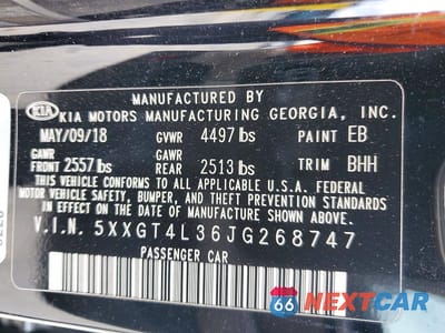 Zdjęcie 12 z 12 samochodu: 2018 KIA OPTIMA LX VIN:5XXGT4L36JG268747 - miniatura