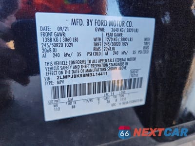 Zdjęcie 14 z 15 samochodu: 2021 LINCOLN NAUTILUS RESERVE VIN:2LMPJ8K98MBL14411 - miniatura