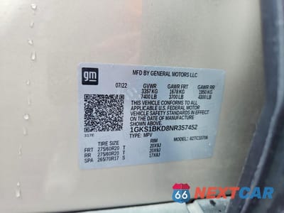 Zdjęcie 12 z 12 samochodu: 2022 GMC YUKON SLT VIN:1GKS1BKD8NR357452 - miniatura