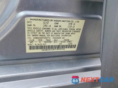 Zdjęcie 12 z 12 samochodu: 2007 NISS MAXIMA VIN:1N4BA41E87C850741 - miniatura