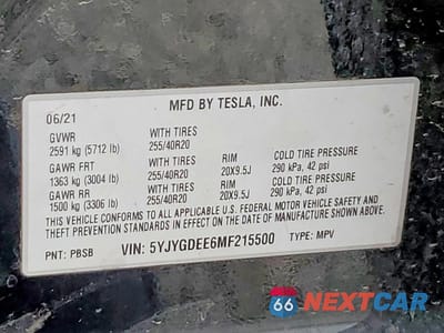 Zdjęcie 14 z 14 samochodu: 2021 TESLA MODEL Y VIN:5YJYGDEE6MF215500 - miniatura