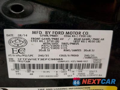 Zdjęcie 12 z 12 samochodu: 2014 FORD F150 SUPERCREW VIN:1FTFW1ET3EFC98985 - miniatura