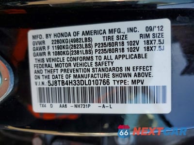 Zdjęcie 13 z 13 samochodu: 2013 ACURA RDX VIN:5J8TB4H33DL010766 - miniatura