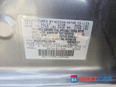 Zdjęcie 12 z 12 samochodu: 2018 NISSAN VERSA SV VIN:3N1CN7AP0JL839186 - miniatura