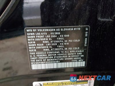 Zdjęcie 13 z 13 samochodu: 2013 VOLKSWAGEN TOUAREG V6 VIN:WVGEF9BPXDD002481 - miniatura